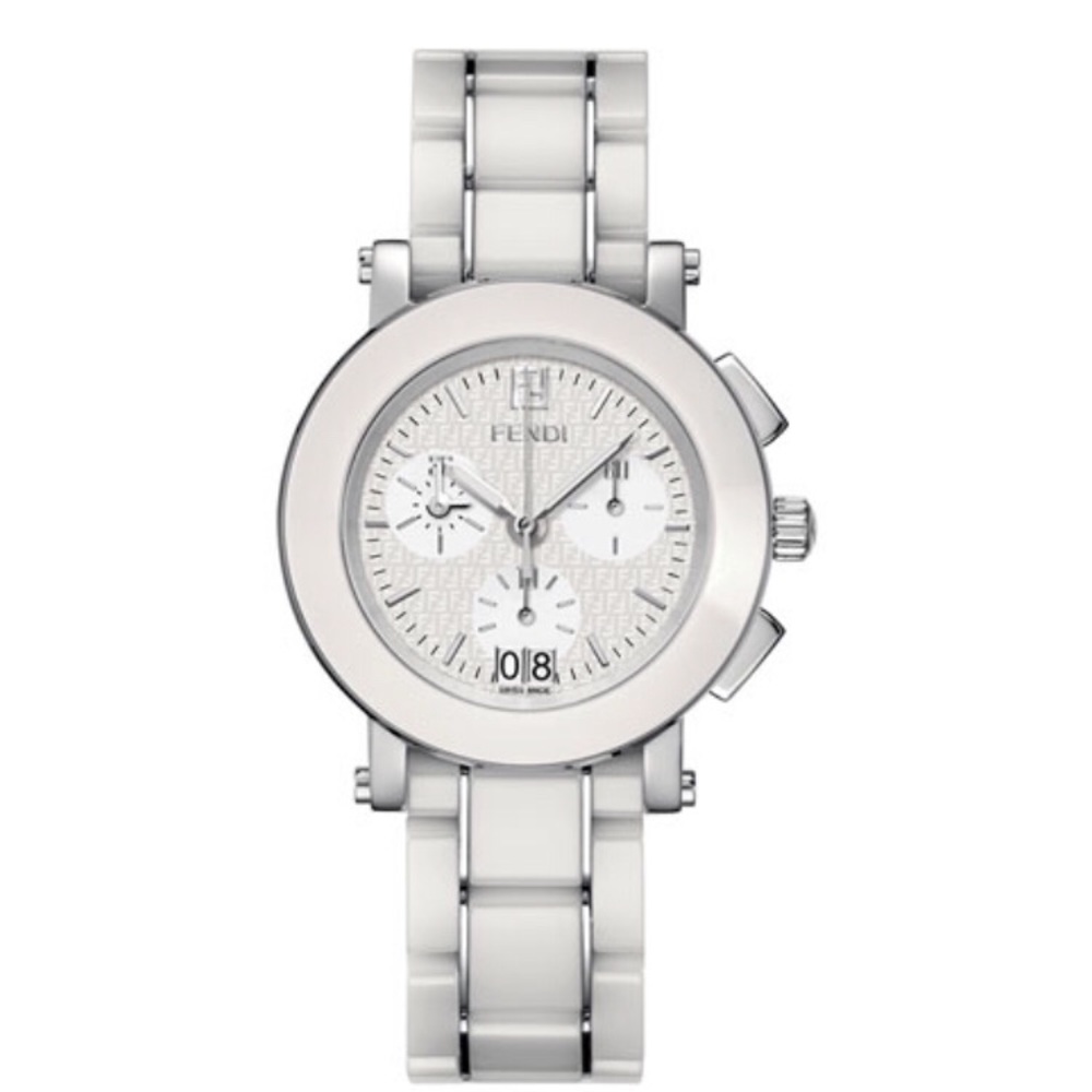 Fendi White Ceramic Watch silver accents